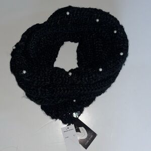Betsey Johnson Cowl Scarf black knit faux pearls